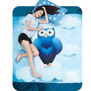 Blue Owl in the Stars Print 4-Piece Coral Fleece Duvet Cover Sets