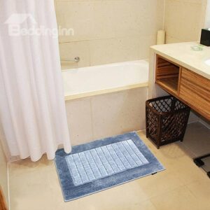 Wonderful Plush Plaid Pattern Blue Bath Rug