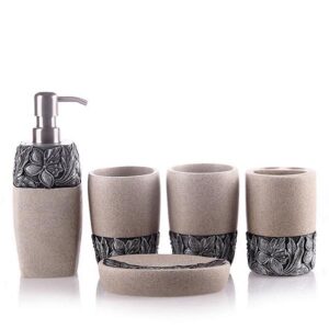 Pretty Resin Floral Pattern European Style 5-piece Bathroom Accessories