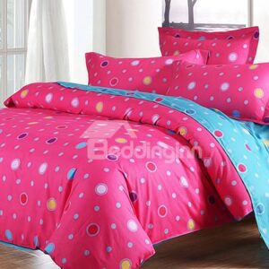 Lifeful Rose Color Polka Dot Print 4-Piece Cotton Duvet Cover Sets