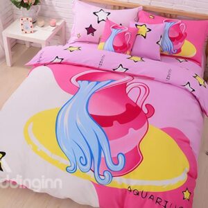 Beautiful Aquarius Print 4-Piece Cotton Duvet Cover Sets