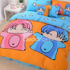 Super Cute Gemini Print 4-Piece Cotton Duvet Cover Sets