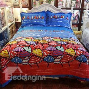 Wonderful Bright Beautiful Color Umbrella and Boat Pattern Bed in a Bag