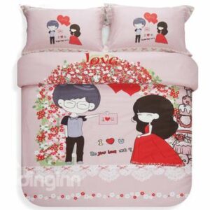 Hot Selling Korean Style Romantic Lovers 100% Cotton Duvet Cover Sets