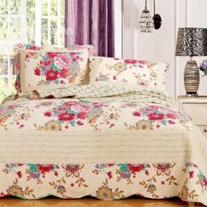 Wonderful Red Blooming Peony Pattern Beige Yellow Bed in a Bag Set