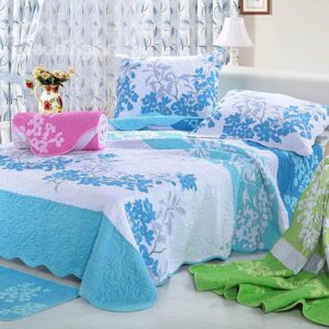 Fresh Sky Blue Floral Pattern White Background Color Bed in a Bag