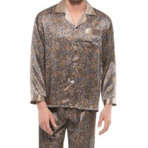 Classic Popular Notched Collar Banded Cuffs Floral Pattern Silk Pajamas
