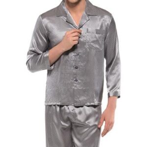 Stylish Mosiac Open Collar Long Sleeve Silk Pajamas