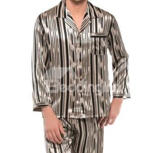 Long Sleeve Stylish Stripes Open Collar Silk Pajamas