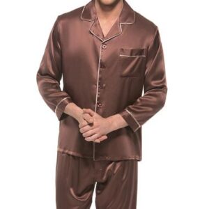 Concise Design Pure Color Hemming Edge Long Sleeve Silk Pajamas