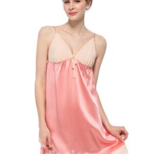 Lovely Pink Contra Trim Bust and Hem Bowknot Silk Chemise