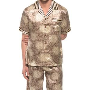 Unique Circle Pattern Open Collar Short Sleeve Silk Pajamas
