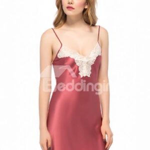 Charming White Wide Lace Trim Spaghetti Strap Bust and Hem Chemise
