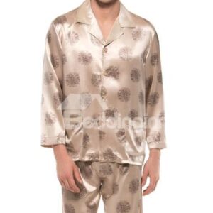 Stylish Floral Pattern Long Sleeve Two Pockets Silk Pajamas