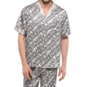 Stylish Snake Skin Pattern Short Sleeve Open Collar Silk Pajamas