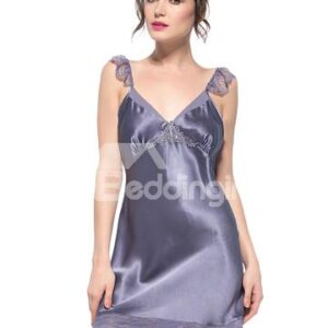 Fancy Lace Strap and Hem Embroidery Between Bust Silk Chemise