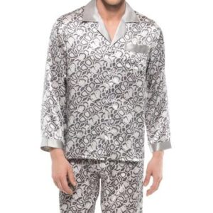 Fashionable Snake Skin Pattern Open Collar Silk Men Pajamas