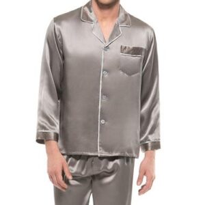 Unique Embroidery Edge Open Collar Men Silk Pajamas
