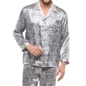 Fantastic Casual Silver Open Collar Patch Pocket Silk Men Pajamas