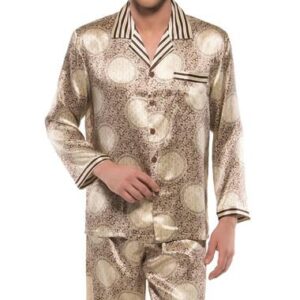High Quality Circle Pattern Strip Edged Patch Pocket Silk Pajamas