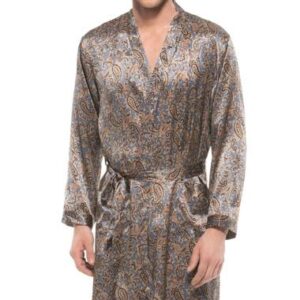 Bohemia Style Unique Pattern Flat Collar Belted Mulberry Silk Robe