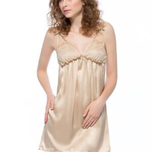 Champange Flower Trim Bowknot Mulberry Silk Chemise