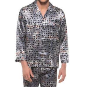 Elegant Chromatic Dots Print Open Collar Long Sleeve Silk Pajamas