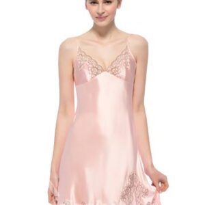 Elegant Deep-V Flowers Lace Trim Mulberry Silk Chemise