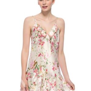 Floral Trim Floating Hem Mulberry Silk Chemise