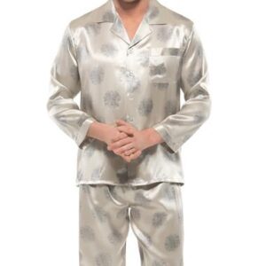Elegant Chrysanthemum Patterns Open Collar Long Sleeve Silk Pajamas
