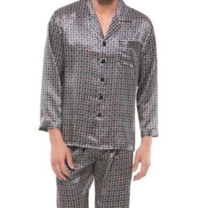 High Quality Elegant Textured Open Collar Long Sleeve Silk Pajamas