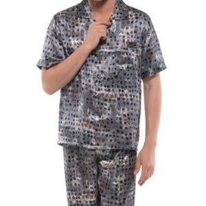 Elegant Subtle Pebbles Patterns Open Collar Half Sleeve Silk Pajamas