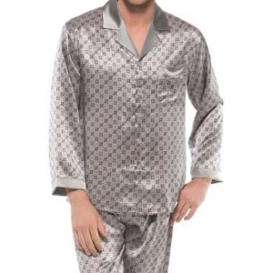 Elegant Stylish Patterns Open Collar One Pocket Long Sleeve Silk Pajamas