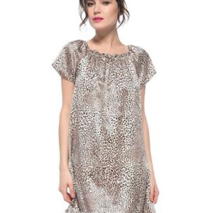 Tied Bust with Bowknot 1 Piece Leopard Loose Fit Silk Nightgown
