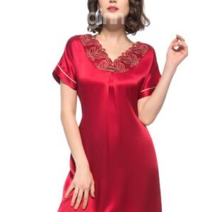 Gorgeous Golden Thread Embroidery Back Tie Silk Nigthgown