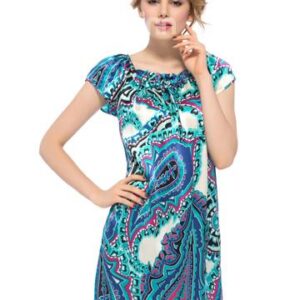 Beautiful Paisley Pattern Stretch Neckline with Cute Bowknot Silk Nightgown