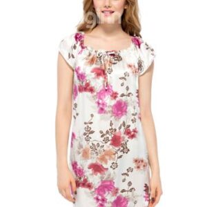 Mini Skirt Design with Adjustable Neckline and Pink Flower Silk Nightgown
