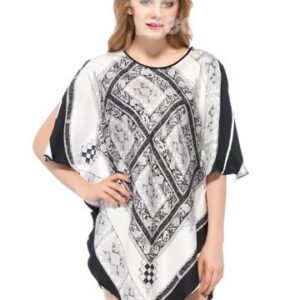 Unique Black and White Square Pattern Uneven Hem Silk Nightgown