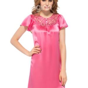 Sweet Rose Embroidery Lace Neckline and Flutter Sleeves Silk Nightgown