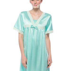 Cinderella Light Green Bowknot Trim Bust Short Sleeves Silk Nightgown