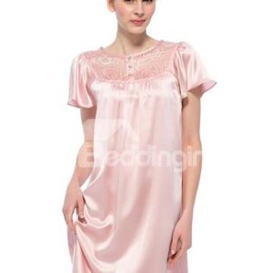 Scoop Neck With Sheer Fabric Mid-length Silk Nightgown