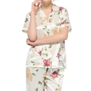 Wonderful Notched Collar Short Sleeves Silk Wrapped Button Pajamas