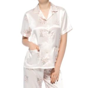 Top Quality Pretty Notched Collar Short Sleeves Silk Wrapped Button Pajamas