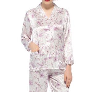 Wonderful Graceful Notched Collar Two Handy Patch Pocket Silk Pajamas