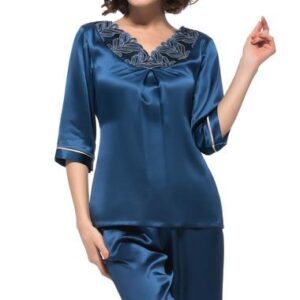 Wonderful Pretty Lace Edged Trim Banded Cuff Silk Pajamas