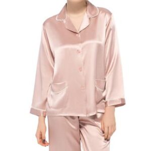 Top Quality Wonderful Lace Edged Cuff and Pockets Silk Pajamas