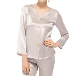 Pretty Wonderful Classic Long Sleeve Embroidery Collar Silk Pajamas