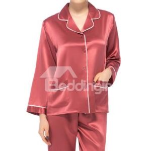 Wonderful Pretty Classic Collar Button Closure Silk Pajamas