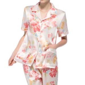 Top Selling Beautiful Flower Short Sleeves Silk Pajamas