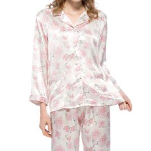 New Classic Elegant Flowers Print Mulberry Silk Pajamas